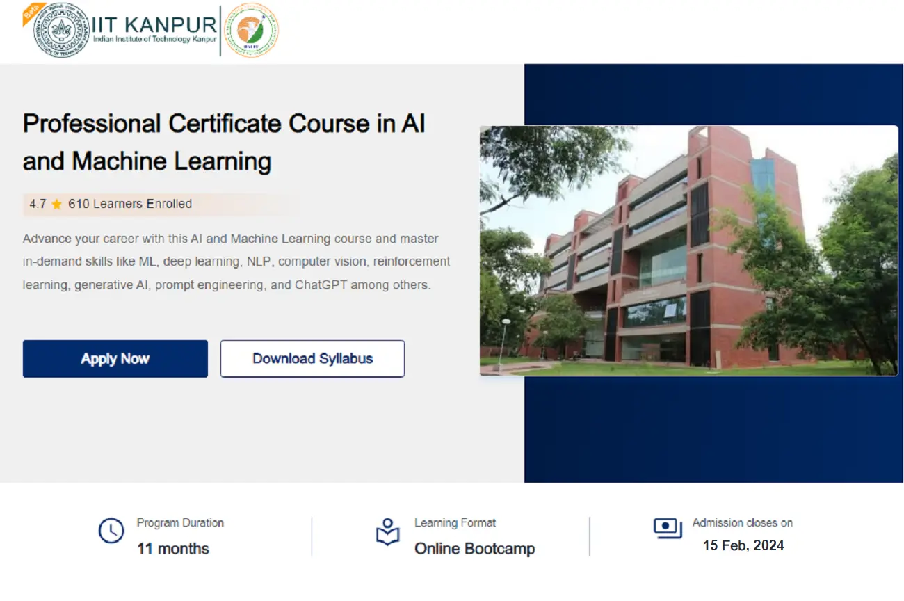 IIT Kanpur Launches Online e-Masters Program in AI and Machine Learning: closing date 15 Feb 2024